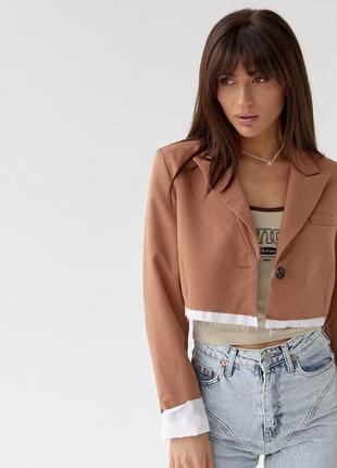 Жакет жіночий укорочений — світло-коричневий колір, l (є розміри)5 фото