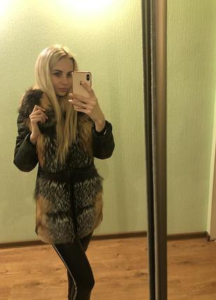 Куртка -трансформер шкіра з хутром чорнобурки