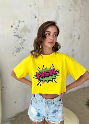 Женская молодежная девчачья футболка укороченная топ с ярким принтом фак fuck5 фото
