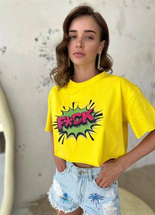 Женская молодежная девчачья футболка укороченная топ с ярким принтом фак fuck6 фото