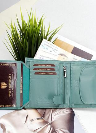 Жіночий шкіряний гаманець peterson rd-357-mcl-m маленький бірюзовий5 фото
