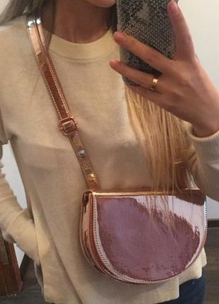 Стильна сумочка, сумка лакова, блискуча, золота