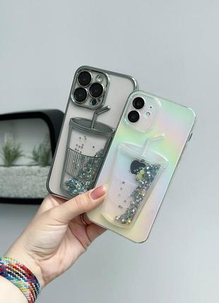 Прозорий чохол із переливаючим стаканчиком iphone 11, 12, 12 pro, 12 pro max, 13, 13 pro, 13 pro max