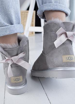 🌹ugg batton grey🌹кожаные серые угги с бантом. зимние с мехом.1 фото