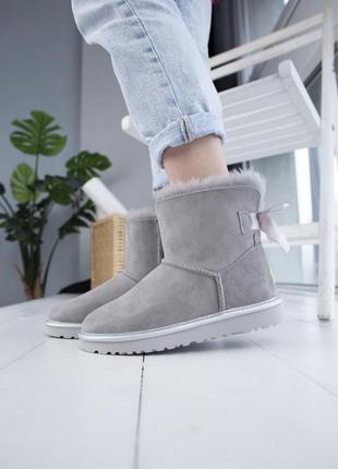 🌹ugg batton grey🌹кожаные серые угги с бантом. зимние с мехом.2 фото