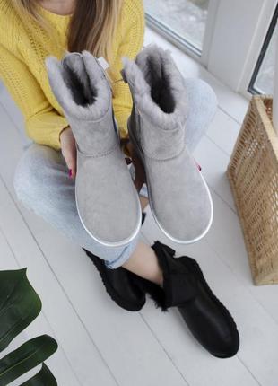 🌹ugg batton grey🌹кожаные серые угги с бантом. зимние с мехом.4 фото