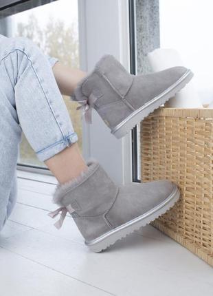 🌹ugg batton grey🌹кожаные серые угги с бантом. зимние с мехом.5 фото