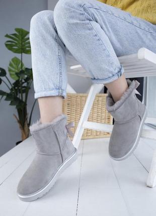 🌹ugg batton grey🌹кожаные серые угги с бантом. зимние с мехом.7 фото