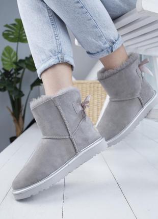 🌹ugg batton grey🌹кожаные серые угги с бантом. зимние с мехом.9 фото