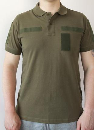 Якісна футболка олива/хакі котон, футболка поло з липучками (розмір l), армійська сорочка під шеврони