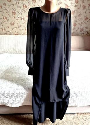Женское длинное элегантное черное платье zara ассиметрия1 фото