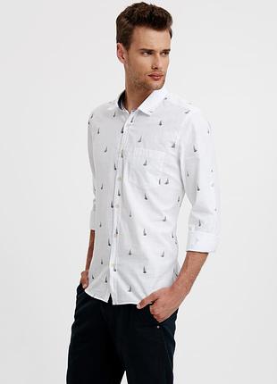 Біла чоловіча сорочка lc waikiki / лз вайкікі з принтом - парус