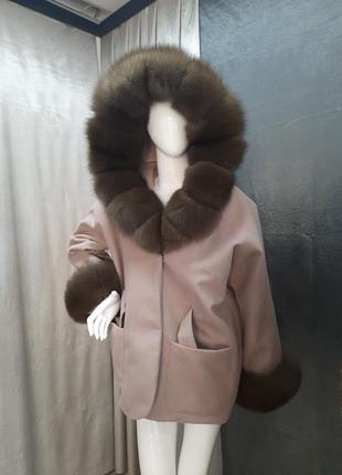 Женское пальто пончо с натуральным мехом песца, женское кашемировое пальто с натуральным мехом песца5 фото