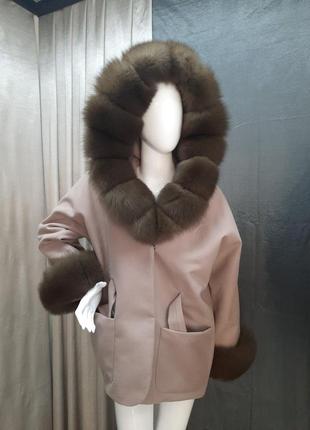 Женское пальто пончо с натуральным мехом песца, женское кашемировое пальто с натуральным мехом песца1 фото