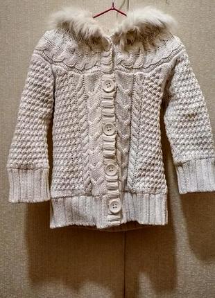 Теплый вязанный кофта куртка кардиган на флисе на 2-4 года