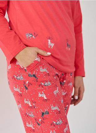 Пижама женская с штанами коралловая 100072 фото