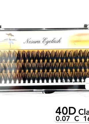 Nesura eyelash classic 40d, 0,07, изгиб c, 16 мм, 60 пучков ресницы пучки несура классик 40д
