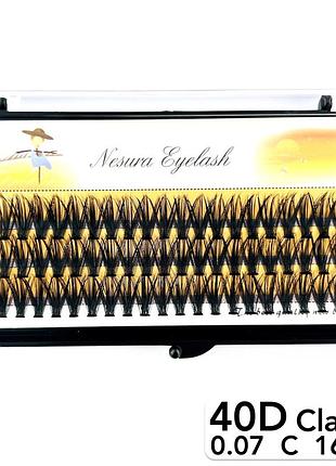 Nesura eyelash classic 40d, 0,07, изгиб c, 16 мм, 60 пучков ресницы пучки несура классик 40д