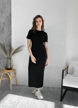 Трендовое платье женское платье  свободное платье с разрезом платье в рубчик платье футболка длинное платье бренд merlini модное платье чорное платье3 фото