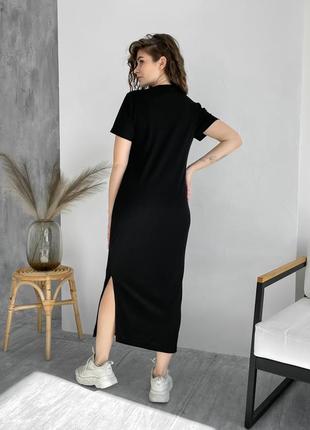 Трендовое платье женское платье  свободное платье с разрезом платье в рубчик платье футболка длинное платье бренд merlini модное платье чорное платье4 фото