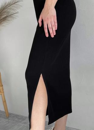 Трендовое платье женское платье  свободное платье с разрезом платье в рубчик платье футболка длинное платье бренд merlini модное платье чорное платье7 фото