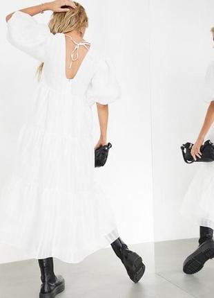 Платье миди в текстурированную полоску asos edition белое3 фото