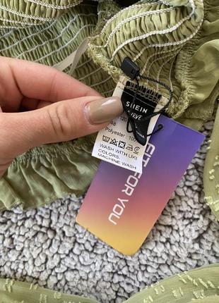 Shein топ топик резинка блуза блузка з спущеними рукавами7 фото