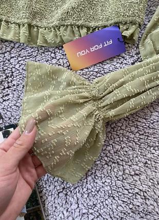 Shein топ топик резинка блуза блузка з спущеними рукавами9 фото