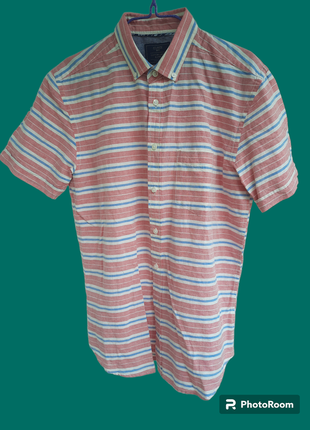 Легка з цікавим принтом у смужку сорочка рубашка льняна лляна  гавайкa atlantic1 фото