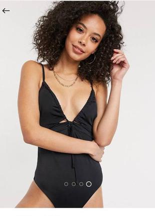 Черный слитный купальник с завязкой asos, шлейки регулируются