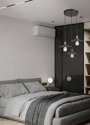 Чёрная люстра на три плафона лофт на круге 30см (52-837f-3 bk)