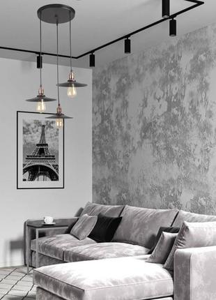 Чёрная люстра на три плафона лофт на круге 30см (52-837f-3 bk)