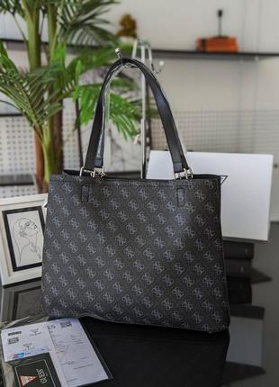 Черная большая женская сумка шоппер с длинными ручками, молодежная брендовая сумочка на плечо2 фото