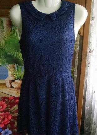Кружевное темно-синее платье 42-44р