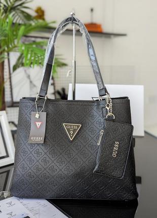 Жіноча брендова велика сумка шоппер на плече, чорна молодіжна красива сумочка з ручками