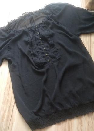 Стильная прозрачная блуза туника цвет ночи, m-l xl
