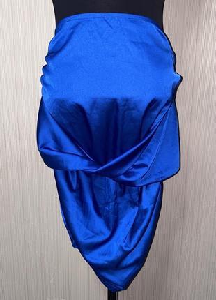Синяя юбка сатиновая электрик1 фото