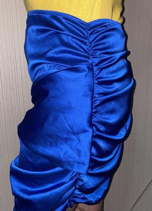 Синяя юбка сатиновая электрик4 фото