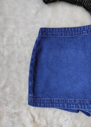 Синие голубые короткие джинсовые шорты с юбкой на запах юбка с шортами джинсовая мини кнопками6 фото