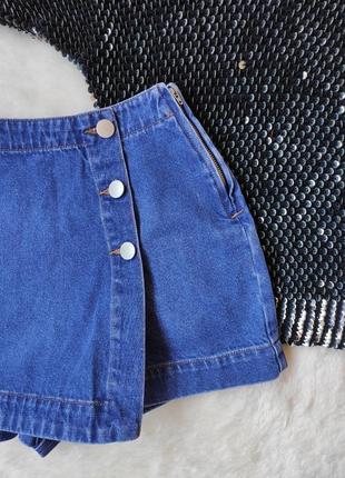 Сині блакитні короткі джинсові шорти зі спідницею на захід спідниця з шортами джинсова міні кнопками7 фото