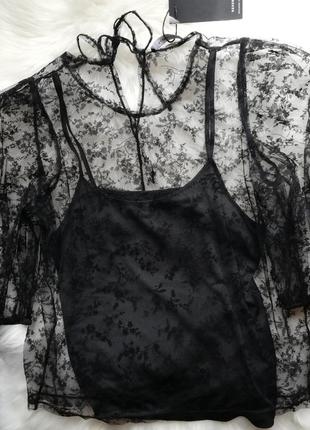 Очень красивая полупрозрачная черная блузка-майка размер s,m reserved9 фото