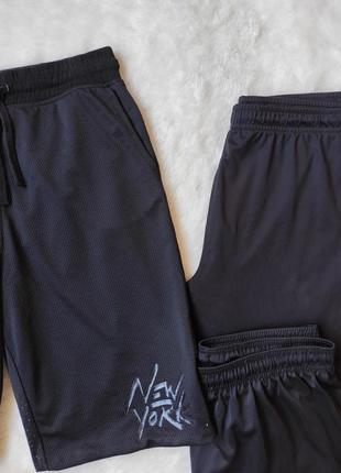 Черные спортивные шорты мужские длинные бриджи с сеткой принтом надписями повседневные шорты стрейч4 фото
