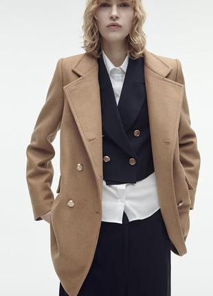 Пальто шерстяне zara кемел коричневе