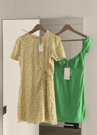 Женское мини платье зеленое с воланами bershka5 фото