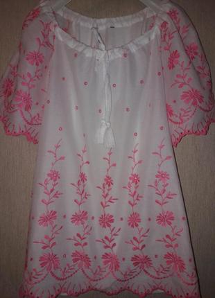 Блуза новая с вышивкой прошва вышиванка  коттон xl-3xl