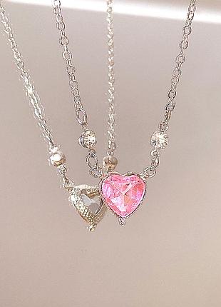 Подвеска сердце розовое сердечко цепочка кулон
