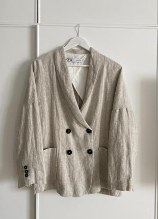 Трендовый стильный льняной пиджак zara
