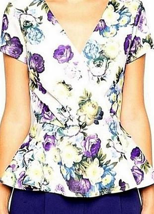 🌿 роскошній топ блуза с баской и цветочным принтом asos1 фото