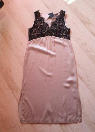 Стильное сатиновое платье с кружевом mark's &amp; spencer1 фото
