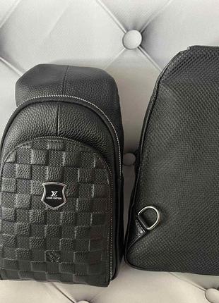 Чоловіча сумка слінг з натуральної шкіри набір, сумка слінг шкіряна чоловіча під стиль луї віттон